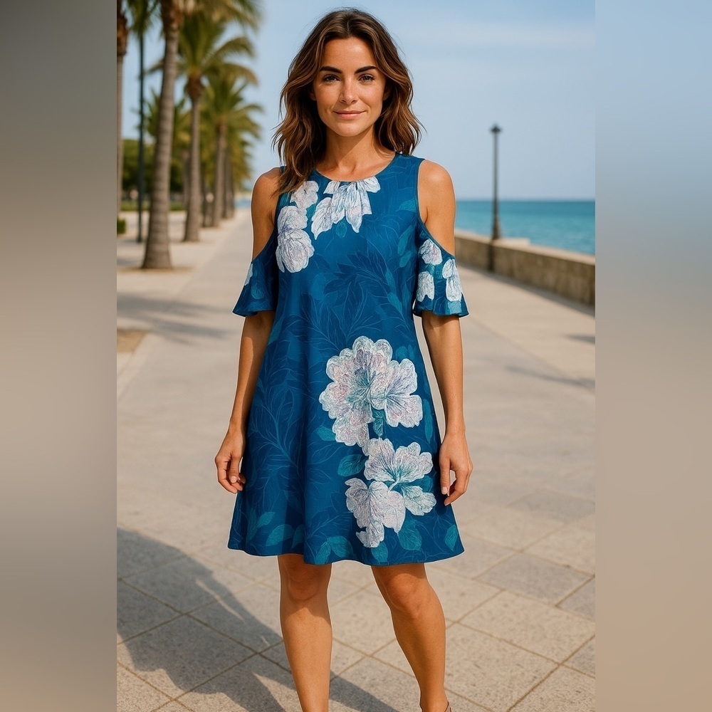 Maeve Anthropologie Teal Elia Cold Shoulder Floral Midi Dress Women’s Size 10